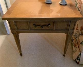 	#25	American of Martinsville mid century end table with 1 drawer and brass feet 28"x25"21" 2 @ 60	 each	