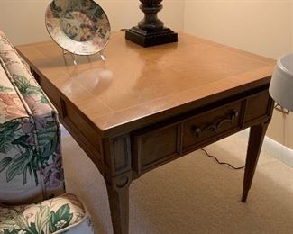 	#25	American of Martinsville mid century end table with 1 drawer and brass feet 28"x25"21" 2 @ 60	 each	