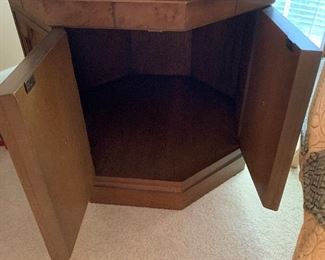 #28 American of Martinsville mid century octagon side table with 2 doors 26"x23" $40.00