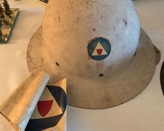 #38 WWII Civil Defense Steel Helmet with arm band $100.00