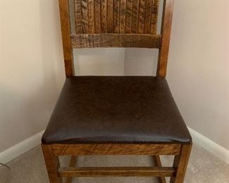 	#61	Oak side chair with vinyl seat made by Young Hinkle Corporation	 $25.00 		