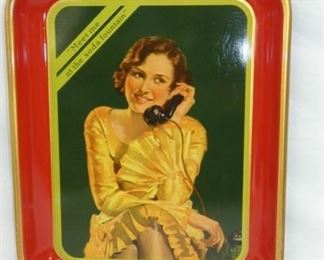 1930 COKE TRAY W/ LADY ON PHONE 