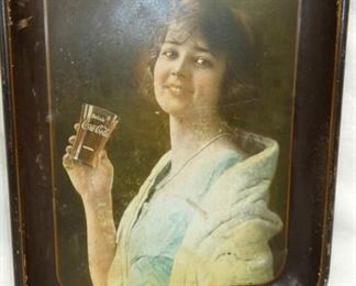 1923 COKE TRAY W/ GLASS 