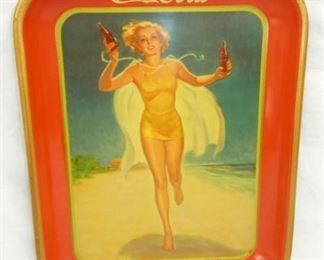 1937 COKE TRAY LADY ON BEACH 