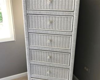 Lexington white wicker tall chest of drawers with glass top 24” wide x 18” deep x 55” high - $175