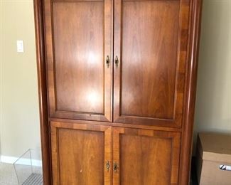 Baker Furniture armoire/TV cabinet with pocket doors 48” wide x 26” deep x 73” high - $250