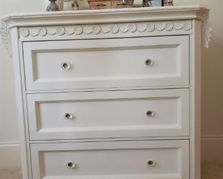 https://ctbids.com/#!/description/share/537428 Simply Shabby Chic 3 drawer dresser. See other lots for coordinating night stands. Items on top are available in another lot. Measurements in photos.