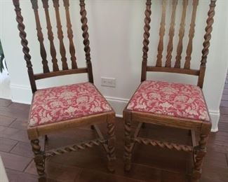 https://ctbids.com/#!/description/share/537453 Set of 2 Dining Room Chairs. Two chairs beautifully crafted from solid wood. Upholstery matches dining room furniture in lot D105. Smoke free home.