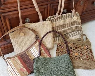https://ctbids.com/#!/description/share/537642 Nine West, Sak, Relic and Cappelli Handbags. Straw Nine West purses, green Sak purse, beaded Cappelli purse and floral Relic purse.