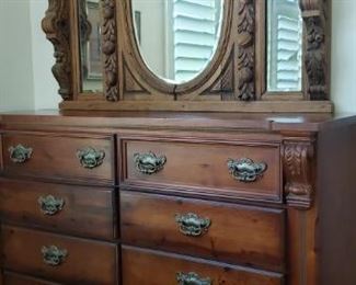 https://ctbids.com/#!/description/share/545485 8 drawer buffet made of pine.  *Reserve Price Set For $500* Buffet measures 66" wide, 19.5" deep, and 43.75" in height. The mirror piece on top of the buffet is not included in the sale.