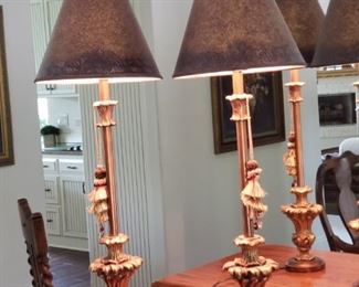 https://ctbids.com/#!/description/share/537450 Pair of lamps used in the owner's dining room. Lamps are 30" high. Small lamp in the mirror reflection is not included.