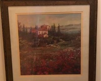 https://ctbids.com/#!/description/share/537345 Beautiful Countryside Print. Measures 32.5 inches square framed print. Appears to be in good condition. No artists name found.