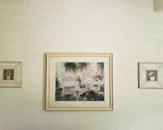 https://ctbids.com/#!/description/share/537349 Large Framed Print by Sakoll with Coordinating Art by K. White. Set of 3 pieces of artwork. Large framed and double matted print by Sakoll measures 34" x 40" and smaller decor pieces measure 15.5" square.