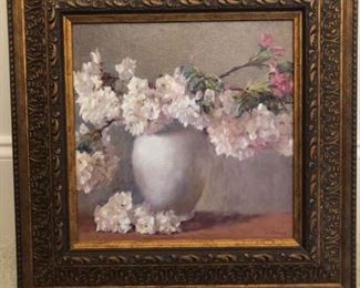 https://ctbids.com/#!/description/share/537366 Valeri Chuikov: Flowers in Vase Print. Elegantly Framed print of delicate white flowers in a vase. Overall dimensions are 18'' square. "The eminent artist Valeriy Chuikov received an award for Lifetime Achievement in Contribution to Human Rights from the United Nations in 2005. Valeriy Chuikov was born in Zaporozhie, in the Ukraine, in 1949. He graduated from the Kiev State Art Institute in 1974 and went on to be awarded many prizes for his work, including the Laureate of State award in 1982 and an award in 1976 at the Ukrainian National Exhibition for “The Best Portrait of the Last Five Years”. Chuikov works in several different artistic media and on a very broad range of subject matter including portraits, historical pictures, still lifes and landscapes. His work has been exhibited at many galleries, including the Alberti Gallery, Anna-Mei Chadwick Gallery, Roy Miles Gallery and the New Grafton Gallery. Chuikov’s works are also hung in t