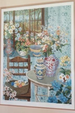 https://ctbids.com/#!/description/share/537354 Very rare John Powell serigraph numbered 234 of 300. Signed as well. Named "Country Home." Very difficult to find this one anywhere online. Frame measures 38" wide and 47" in height.
"John Powell has worked in the arts through out his life. Born in Hollywood, California, he began to paint at the age of 16. Over the past 45 years he has melded his life experiences into a signature style of painting. His paintings are precise and intricate, laced with lyrical realism and expressing his love for color, flowers, gardens, pottery and art from around the world, interesting fabrics and visions of his travels.
John has had several one man shows in the United States and Japan. He was honored by the World Federation United Nations (WFUNA) during their 50th anniversary celebration, being chosen as their artist of the year and at that time his work was added to the permanent collection of the Philatelic Museum at the Palais de Nations in Geneva, Swi