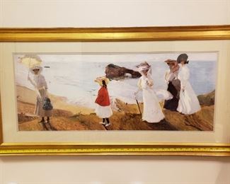 https://ctbids.com/#!/description/share/537370 Framed Print of Ladies on Ocean Cliff. Print measures 18 x 40 inches. With frame measurements are 21 1/2 x 43 1/2 inches.