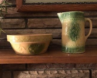 Salt glaze green pitcher and Bowl 