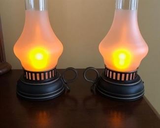 2 Hurricane style lamps w/batteries included measure 10" h x 6" w 