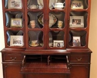 Antique secretary desk/china cabinet w/curved glass display 80"h x 60" w x ... 