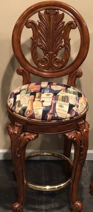 Detailed barstools w/plush cushioned seat. 49" h x 23" from most outer part... 