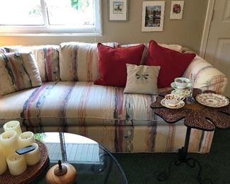 Thomasville Sofa, Flower Side Table, Balance not shown but a tea cup collection....