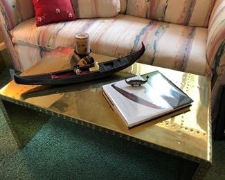 Very cool (one of two pieces) Brass coffee table, Thomasville Love Seat