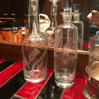 Bar decanters hand engraved, thistle by Ray La Tournois