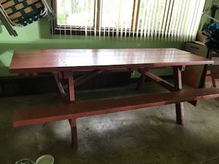 6 ft  Redwood Picnic Table with attached seat, great condition