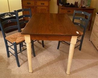 Antique wood  rectangle table white spindle legs, 3 
Wicker chairs, Antique Desk
Antique china cabinet&nbsp;&nbsp;&nbsp;&nbsp;&nbsp;