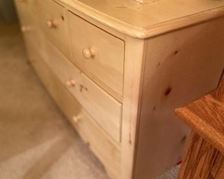 Knotty Pine Dresser with removable hutch and small matching chest of drawers with mirror