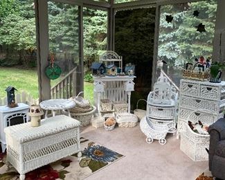 Wicker Furniture, Birdhouses and chests of drawers,