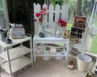 picket fences entry decor table and 3 tier cart