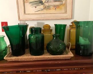Beautiful green and amber vases