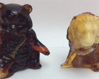 VTG. MOSSER AMBER SLAG GLASS BEAR/LION