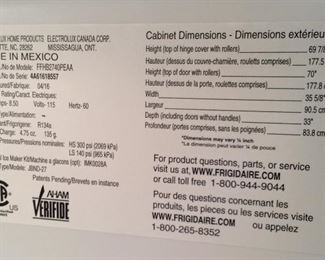FRIGIDAIRE REFRIGERATOR FRENCH DOOR