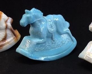 (3) MOSSER CARNIVAL GLASS HORSES
