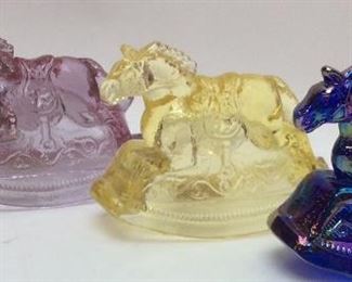 (3) MOSSER CARNIVAL GLASS HORSES