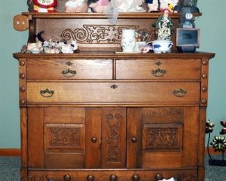 Antique Solid Wood 3-Drawer Buffet With Dovetail Construction, Carved Panel Accents, Shelf & Lower Storage, 54"x54"x22"