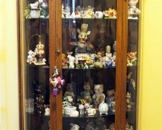 Curved Glass Solid Wood Curio Cabinet With Glass Shelves, 56"x34"