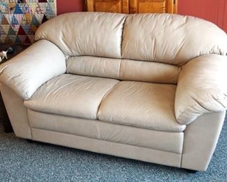 Beige Leather Loveseat, 32"x60"x34"