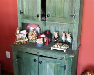 Painted Barn Wood Four Door Baker's Cabinet, 65.5"x31.5"x14.5"
