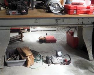 Heavy Duty Custom Built Shop Table With Steel Lathe Table Base