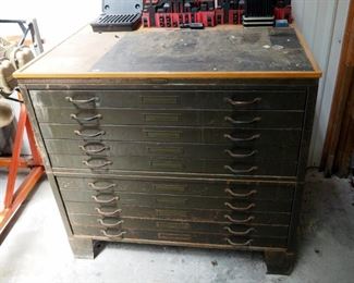 Vintage Hamilton Economy Heavy Duty Steel 10 Drawer Map Cabinet, 38" x 41" x 31"