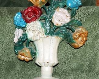 Antique Cast Iron Floral Bouquet Doorstop 11" Tall