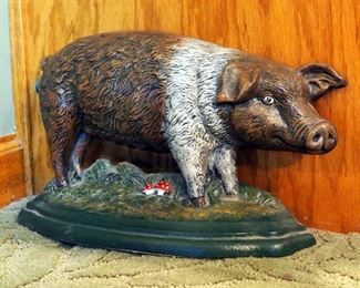 Painted Cast Iron Pig Doorstop, 9"x12"
