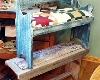 Barnwood Benches With Upholstered Seats, Qty 2, Painted 29"x29"x13" And Natural Wood 18"x35.5"x11"