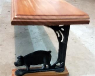 Cast Iron Pig And Wood Wall Shelf, Approx. 3' Long