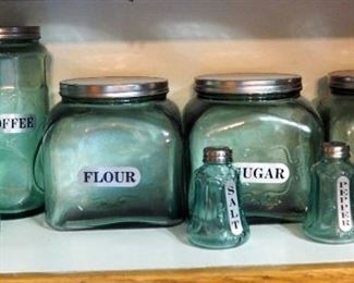 Green Glass 7-Piece Canister Set
