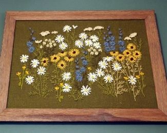 Framed Needle Point Floral Wall Art 21"x27"