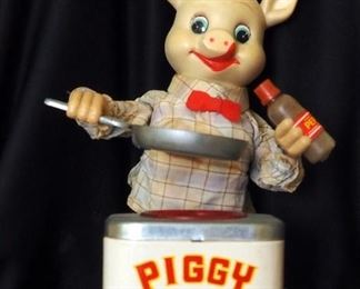 Vintage 1950's Battery Operated Piggy Cook Tin Toy